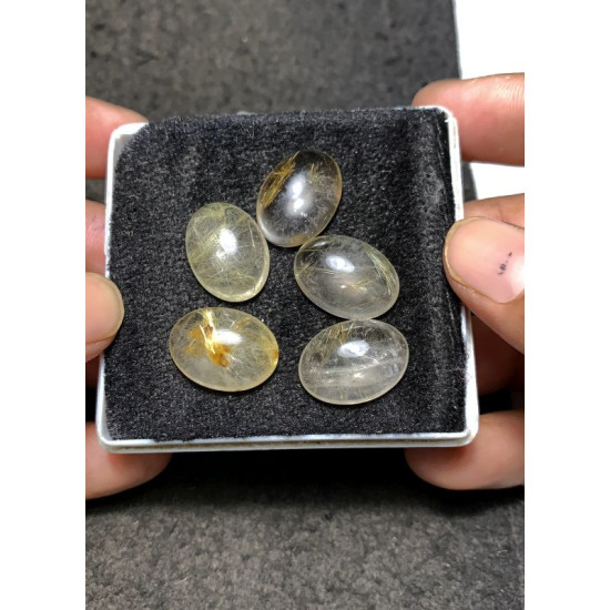 High Quality Natural Golden Rutilated Quartz Smooth Oval Shape Cabochons Gemstone For Jewelry