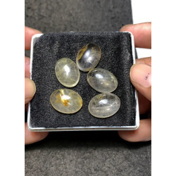 High Quality Natural Golden Rutilated Quartz Smooth Oval Shape Cabochons Gemstone For Jewelry