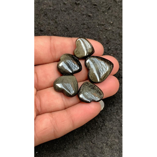 High Quality Natural Golden Obsidian Smooth Heart Shape Cabochons Gemstone For Jewelry